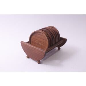 Vintage, Coasters, Red Wood, Round, 3 inches, Barware, Kitchen, ~ 250622-WH 344